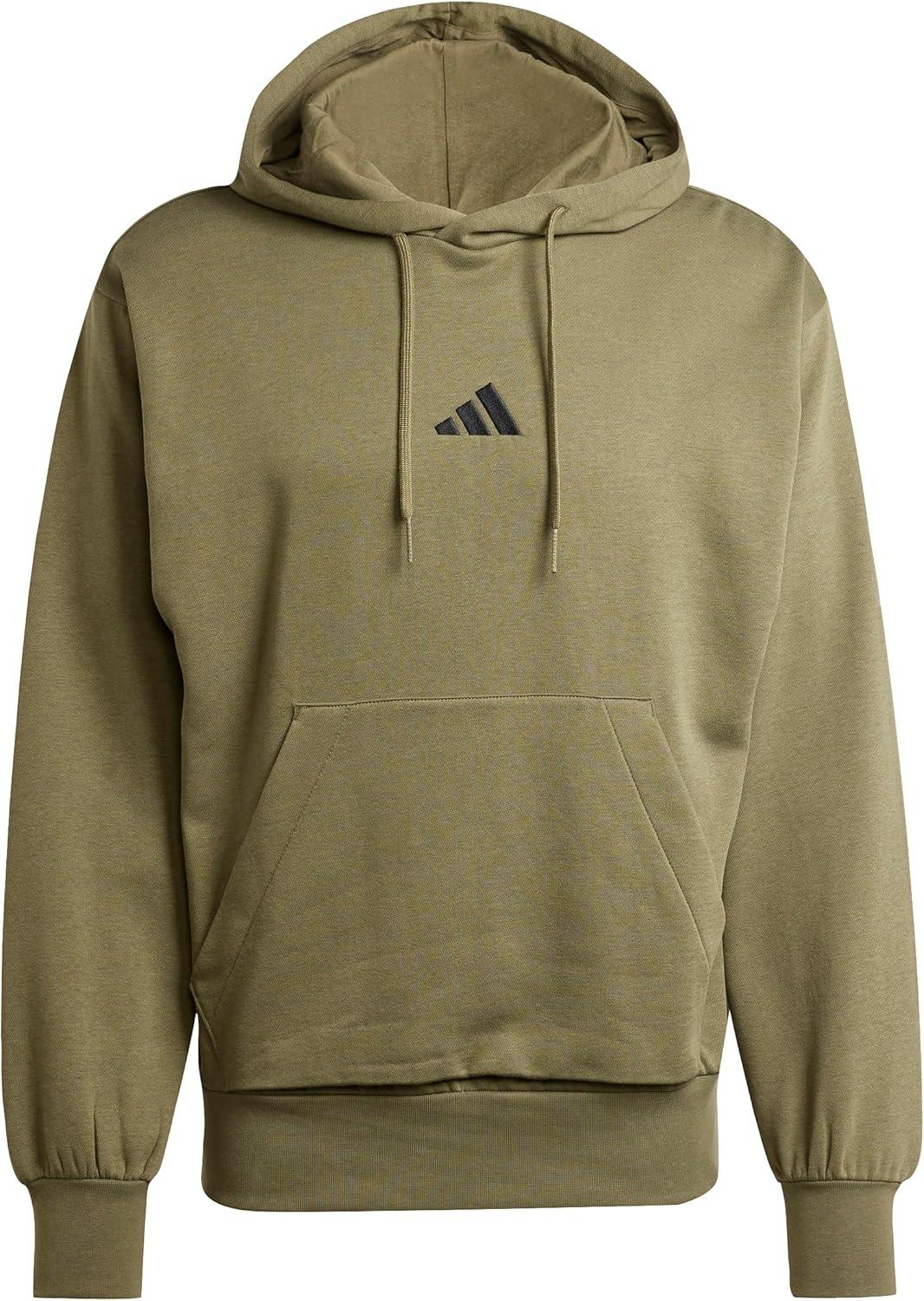 imageadidas Mens Essentials Feel Cozy Fleece Hoodie SweatshirtOlive StrataBlack