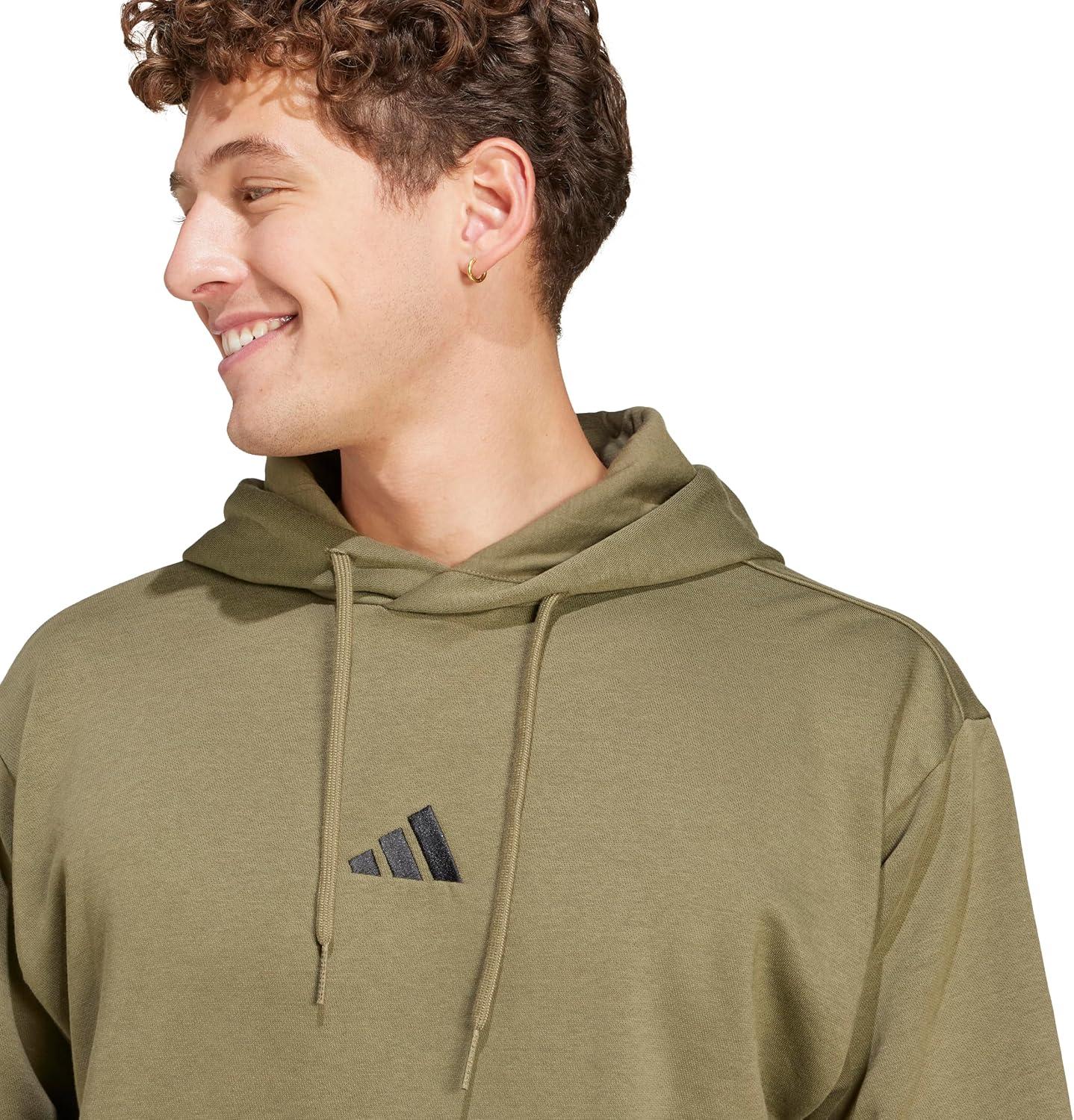 imageadidas Mens Essentials Feel Cozy Fleece Hoodie SweatshirtOlive StrataBlack