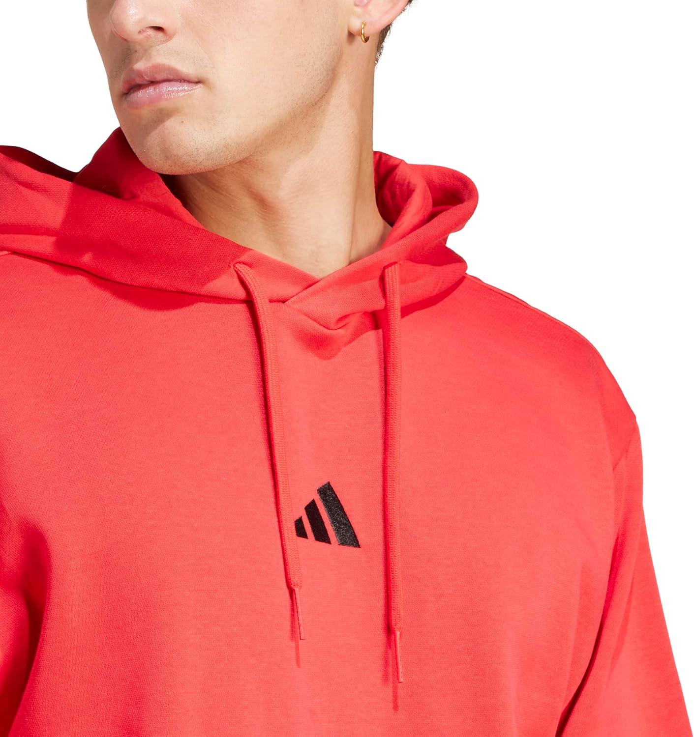 imageadidas Mens Essentials Feel Cozy Fleece Hoodie SweatshirtPure RubyBlack