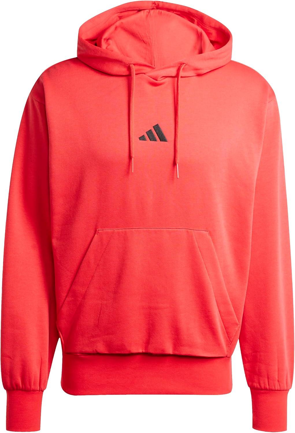 imageadidas Mens Essentials Feel Cozy Fleece Hoodie SweatshirtPure RubyBlack