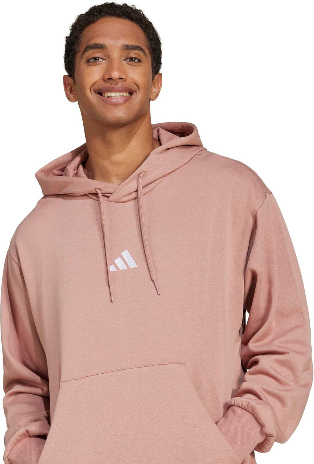 imageadidas Mens Essentials Feel Cozy Fleece Hoodie SweatshirtWarm ClayWhite