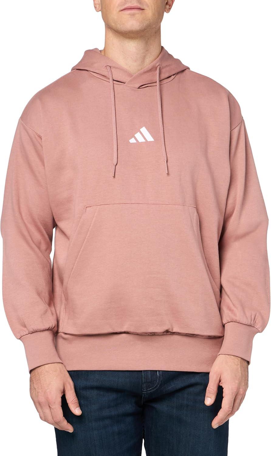 imageadidas Mens Essentials Feel Cozy Fleece Hoodie SweatshirtWarm ClayWhite