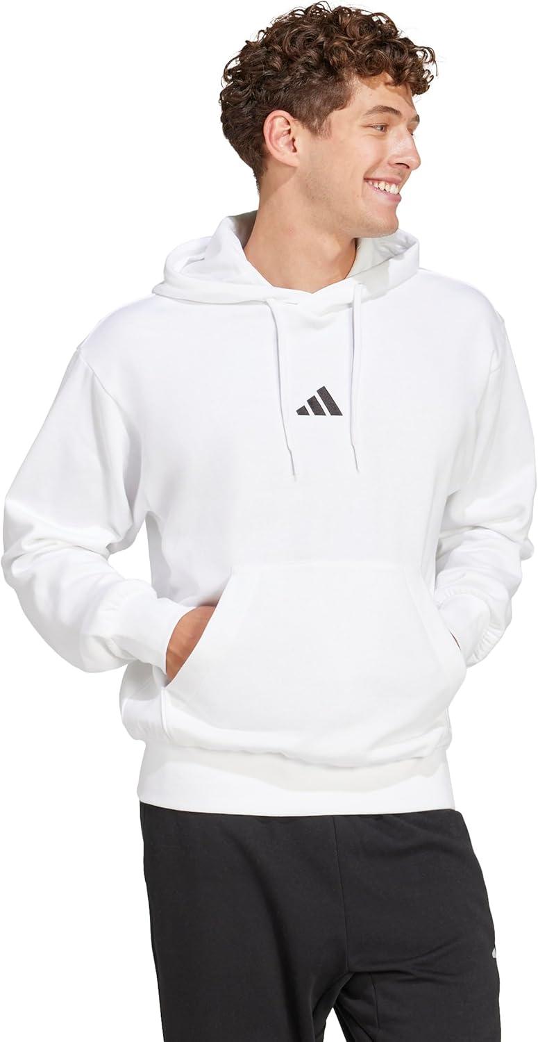 imageadidas Mens Essentials Feel Cozy Fleece Hoodie SweatshirtWhiteBlack
