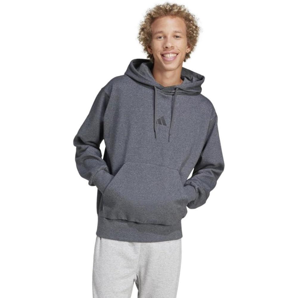 imageadidas Mens Essentials Feel Cozy Fleece Hoodie SweatshirtDark Grey HeatherBlack