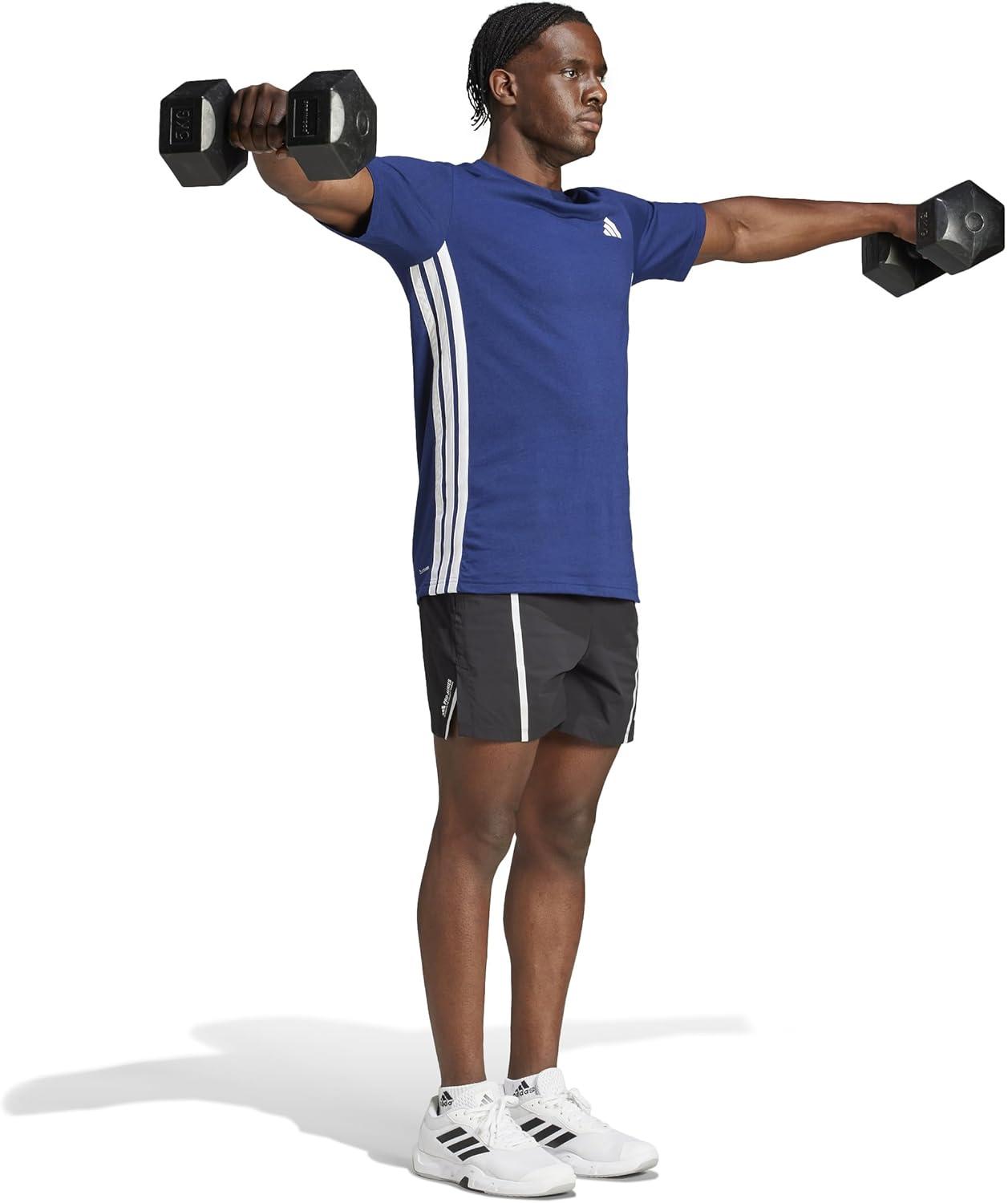 imageAdidas Mens Train Essentials Feelready 3Stripes TShirtDark Blue