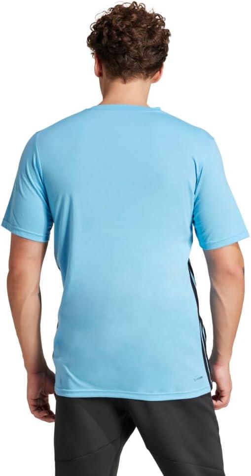 imageAdidas Mens Train Essentials Feelready 3Stripes TShirtSemi Blue Burst