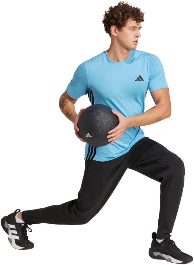 imageAdidas Mens Train Essentials Feelready 3Stripes TShirtSemi Blue Burst