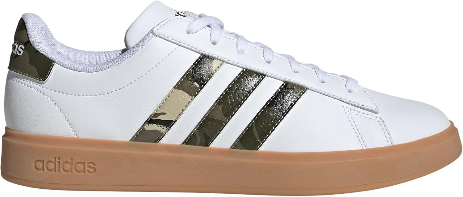 imageadidas Mens Grand Court 20 ShoeWhiteOlive StrataPutty Grey