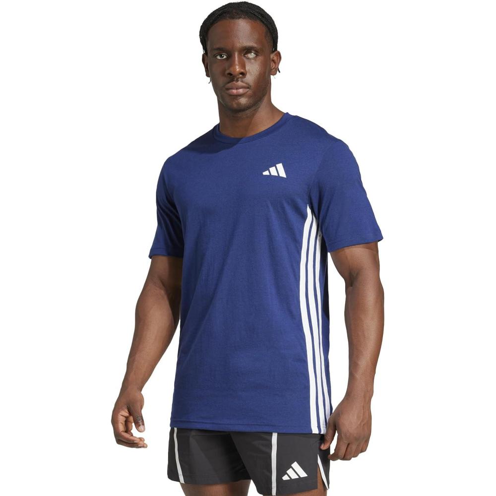 imageAdidas Mens Train Essentials Feelready 3Stripes TShirtDark Blue