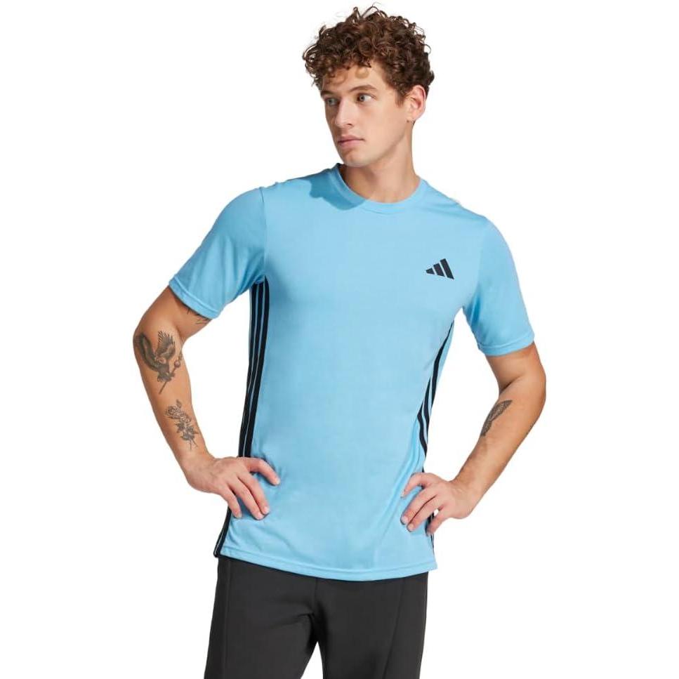 imageAdidas Mens Train Essentials Feelready 3Stripes TShirtSemi Blue Burst