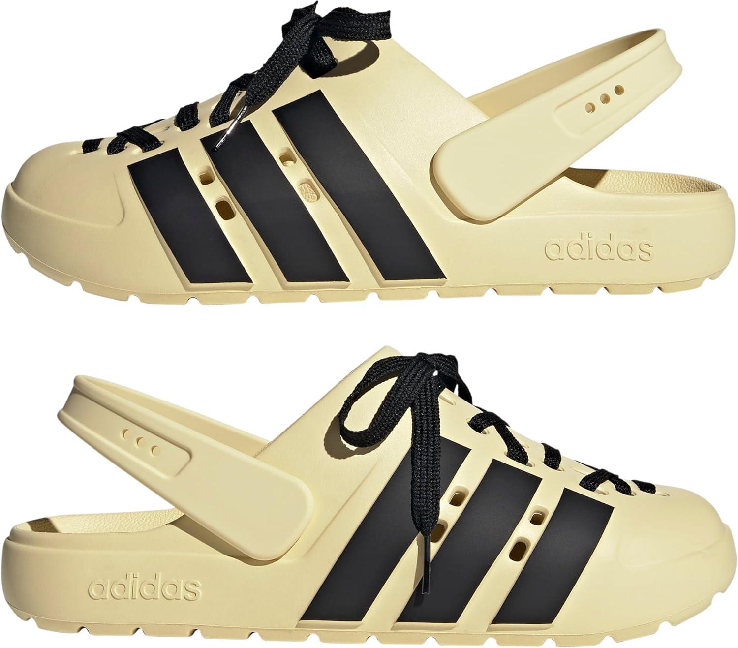 imageadidas Unisex Adult Adilette Clog 20 ClogsWarm VanillaBlackGold Metallic
