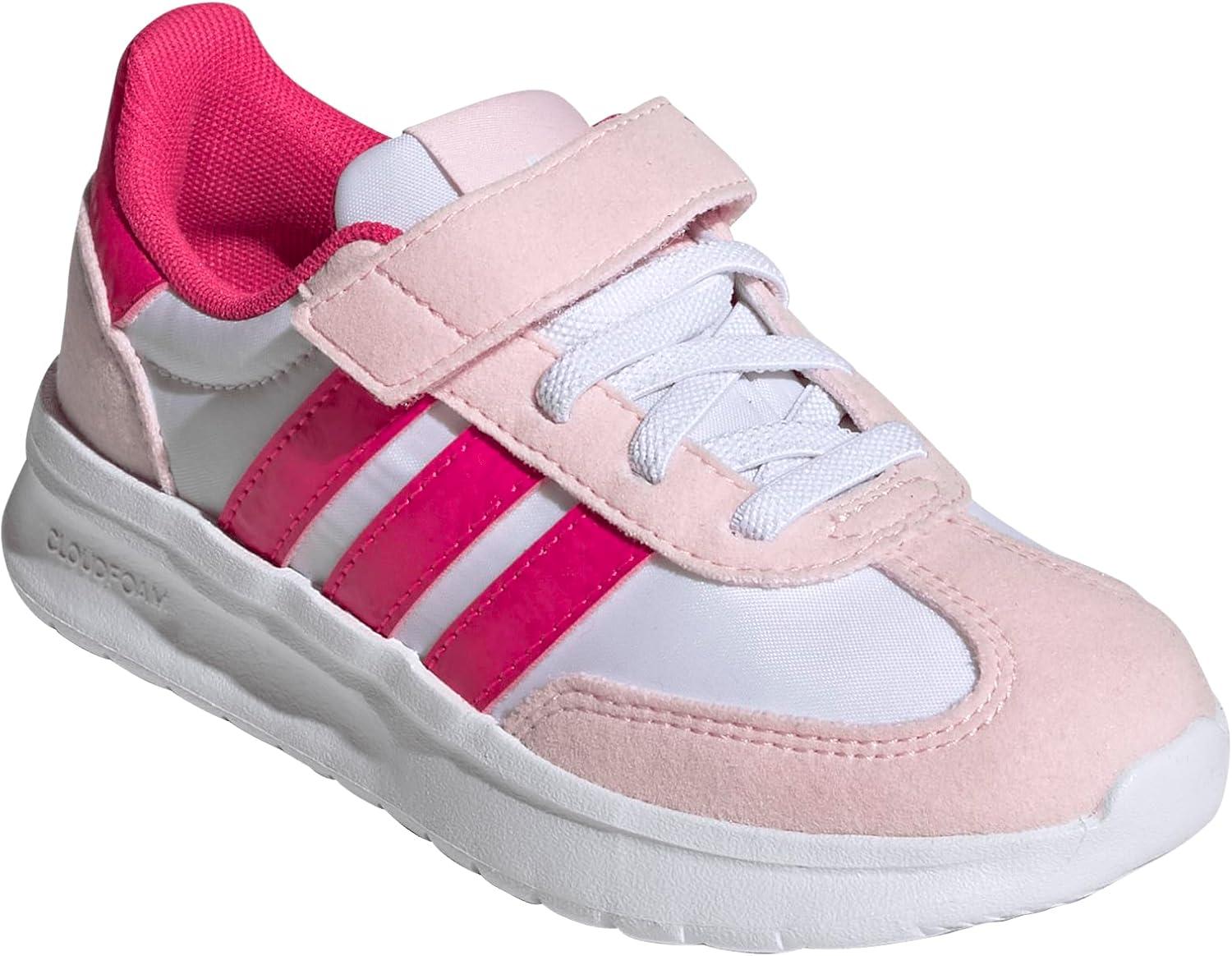 imageAdidas UnisexChild Run 70s 20 Elastic Lace ampamp StrapWhiteShock PinkClear Pink