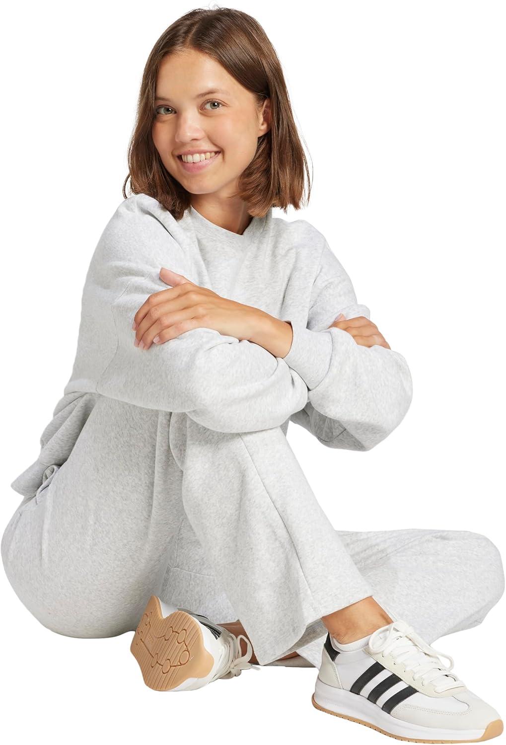 image:imageadidas Womens Essentials Small Logo Feelcozy Open Hem PantsLight Grey HeatherWhite