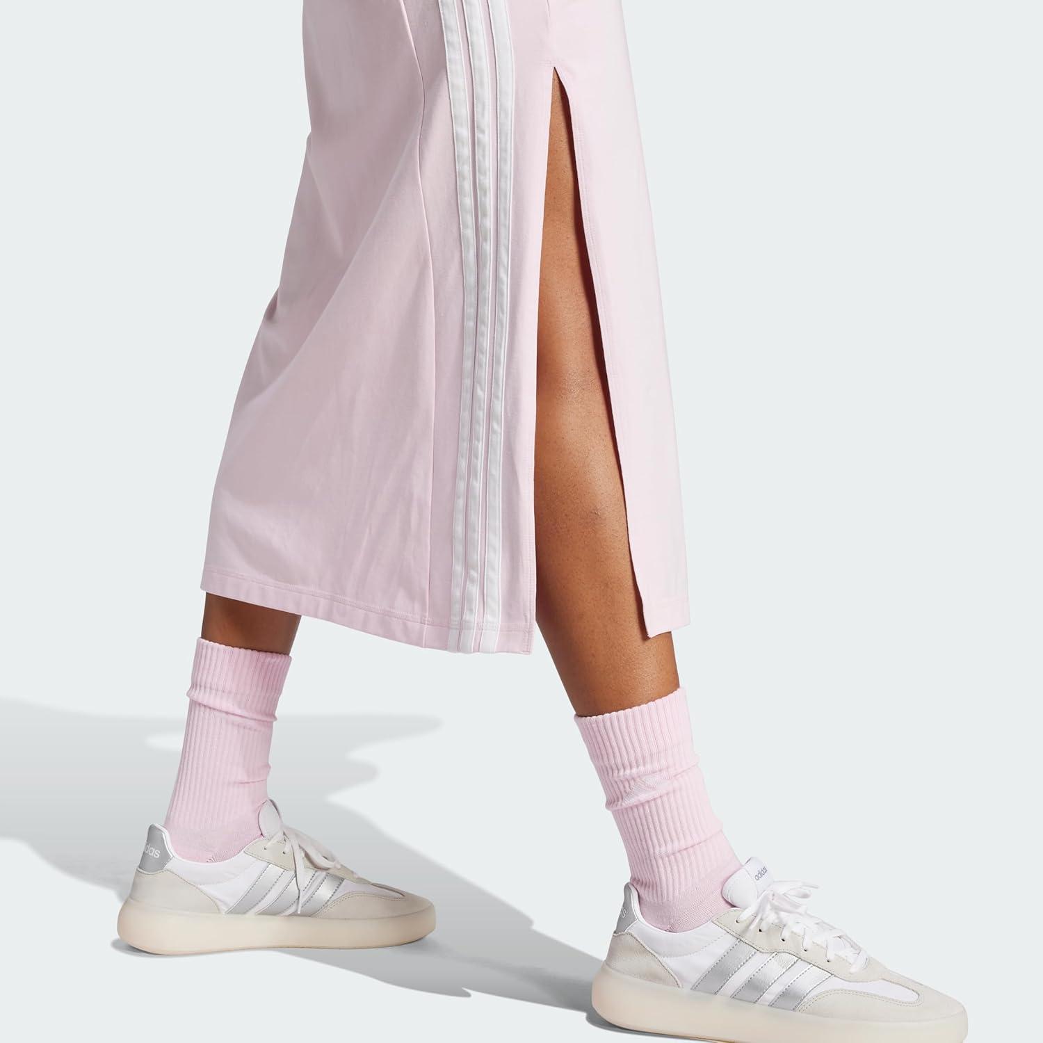 image:imageadidas Womens Essentials 3Stripes Long Racerback DressClear Pink White