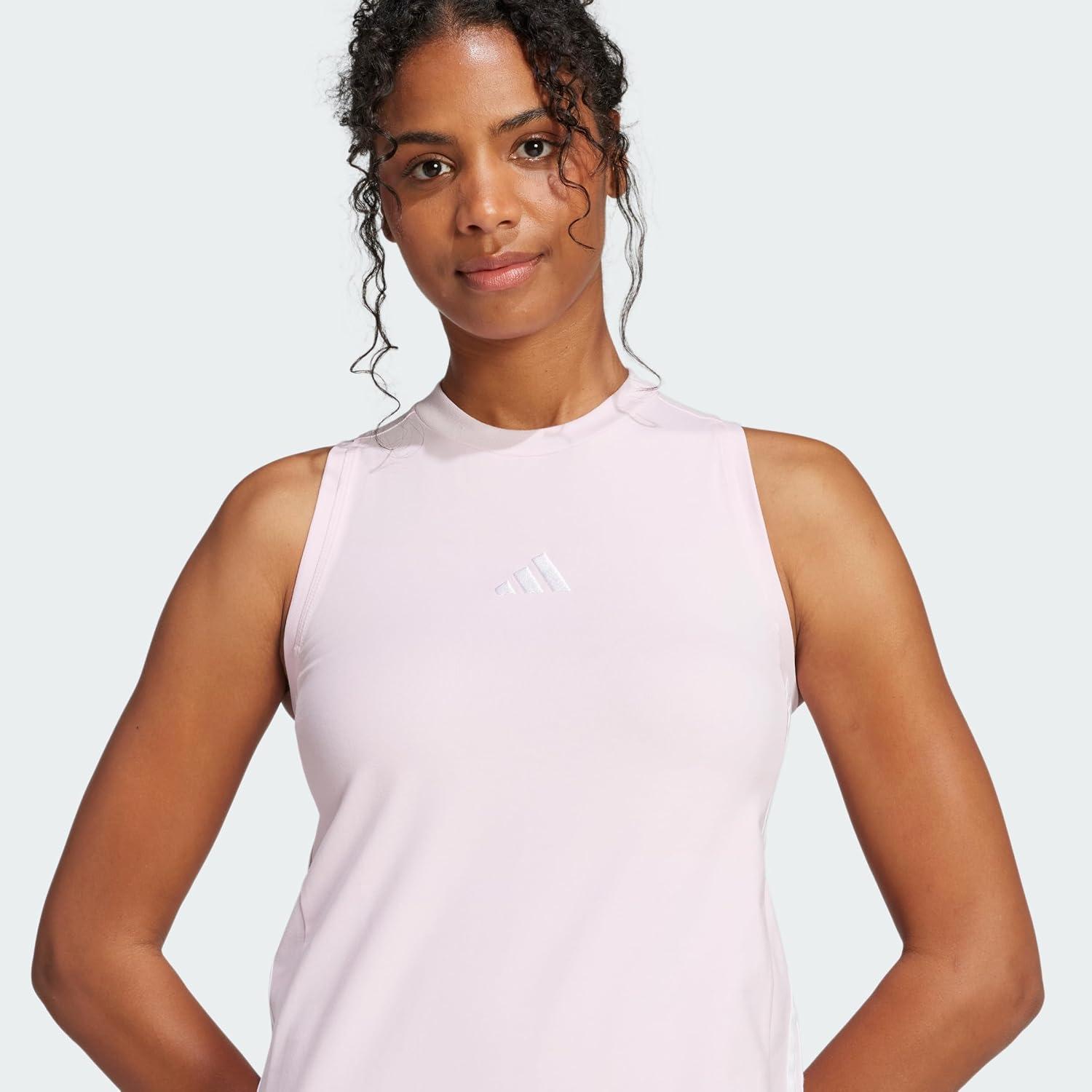 image:imageadidas Womens Essentials 3Stripes Long Racerback DressClear PinkWhite