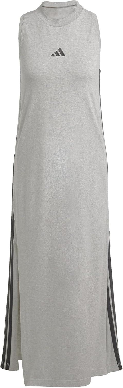 image:imageadidas Womens Essentials 3Stripes Long Racerback DressMedium Grey Heather Black