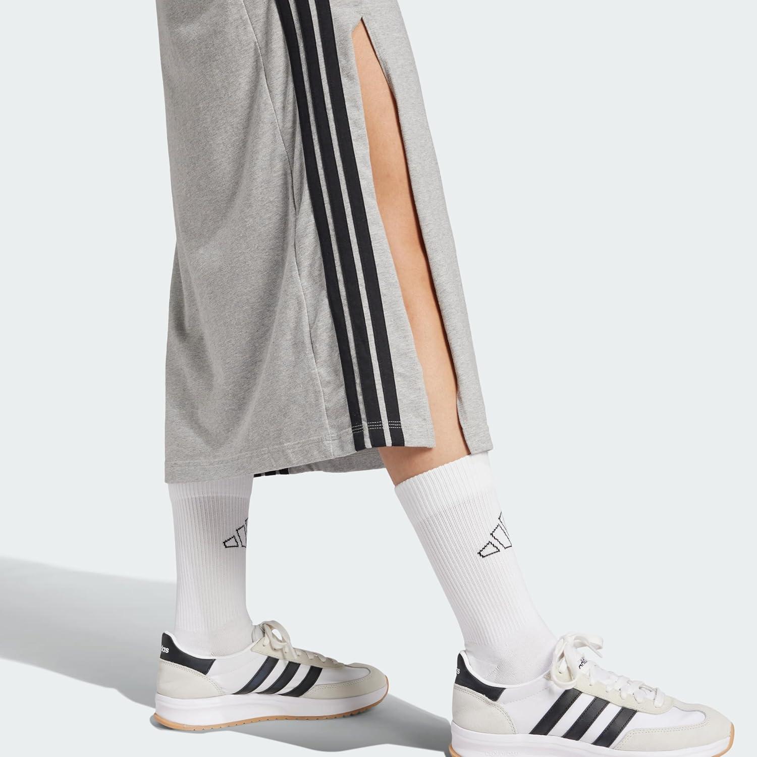 image:imageadidas Womens Essentials 3Stripes Long Racerback DressMedium Grey HeatherBlack