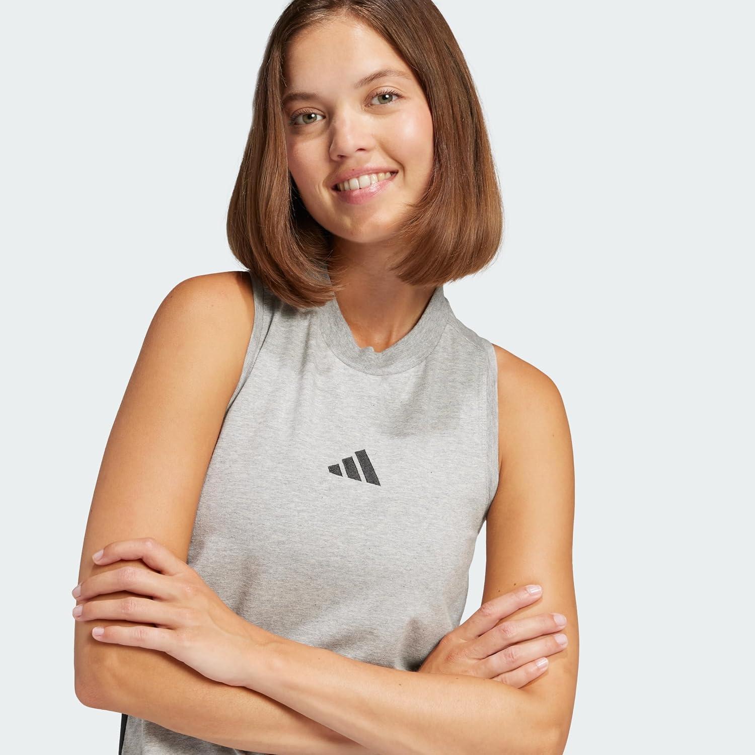 image:imageadidas Womens Essentials 3Stripes Long Racerback DressMedium Grey HeatherBlack