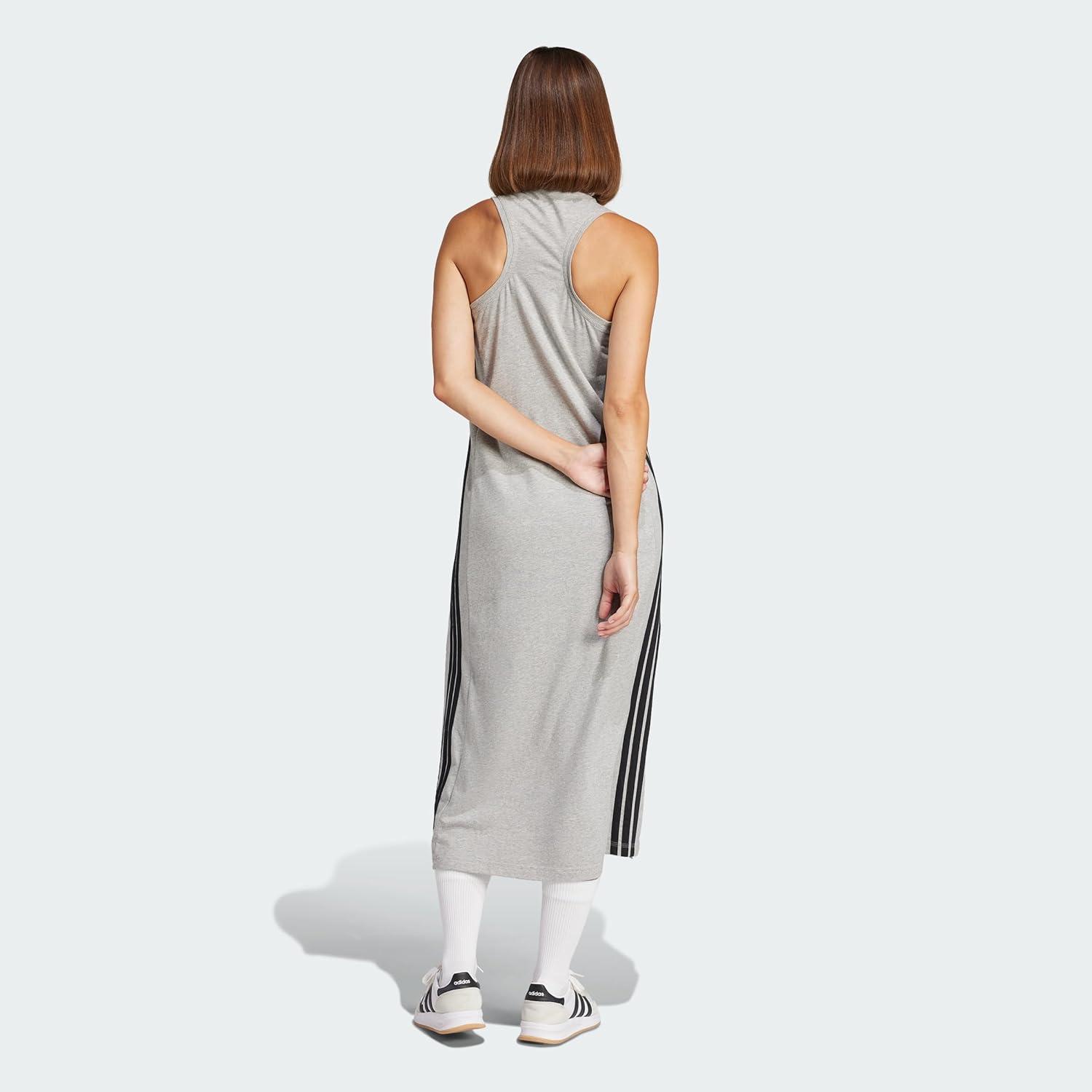 image:imageadidas Womens Essentials 3Stripes Long Racerback DressMedium Grey HeatherBlack