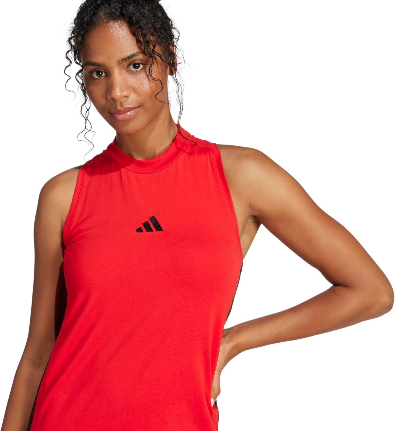 image:imageadidas Womens Essentials 3Stripes Long Racerback DressPure Ruby Black