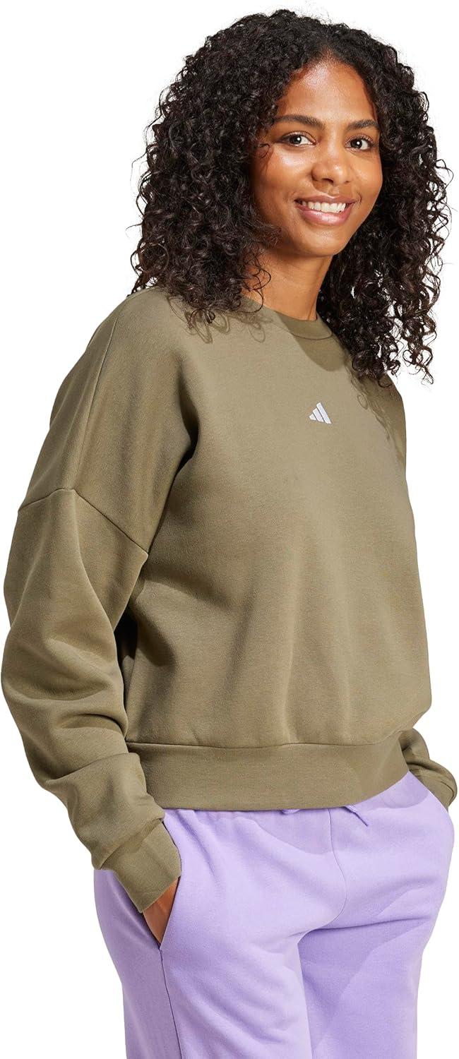 image:imageadidas Womens Essentials Small Logo Feel Cozy SweatshirtOlive StrataWhite