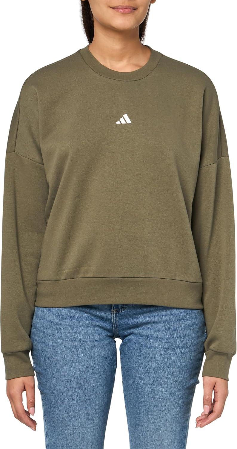 image:imageadidas Womens Essentials Small Logo Feel Cozy SweatshirtOlive StrataWhite