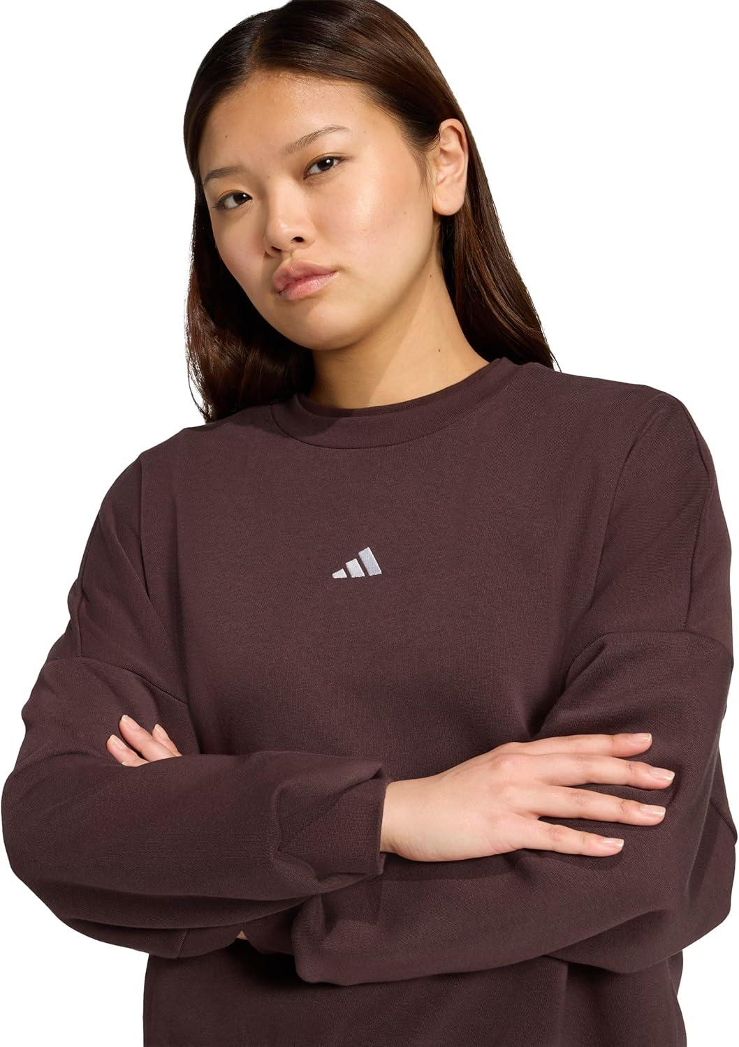 image:imageadidas Womens Essentials Small Logo Feel Cozy SweatshirtShadow BrownWhite