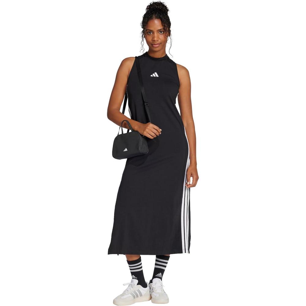 image:imageadidas Womens Essentials 3Stripes Long Racerback DressBlackWhite