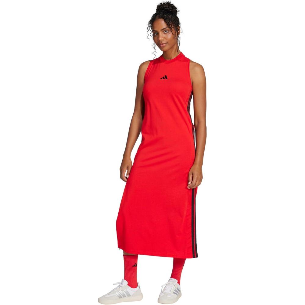 image:imageadidas Womens Essentials 3Stripes Long Racerback DressPure Ruby Black