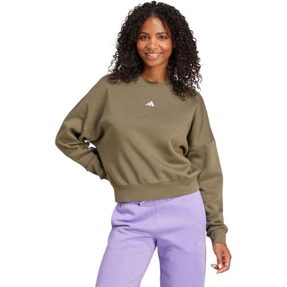 image:imageadidas Womens Essentials Small Logo Feel Cozy SweatshirtOlive StrataWhite