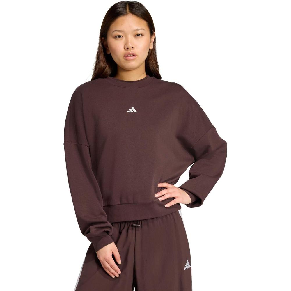 image:imageadidas Womens Essentials Small Logo Feel Cozy SweatshirtShadow BrownWhite