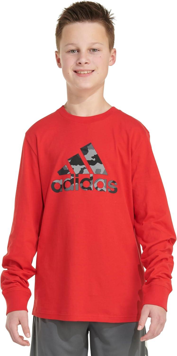 image:imageAdidas Boys Long Sleeve Cotton Badge of Sport Logo TShirtBright Red Camo