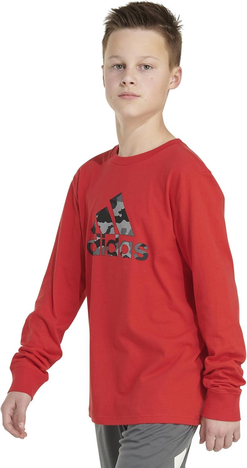 image:imageAdidas Boys Long Sleeve Cotton Badge of Sport Logo TShirtBright Red Camo