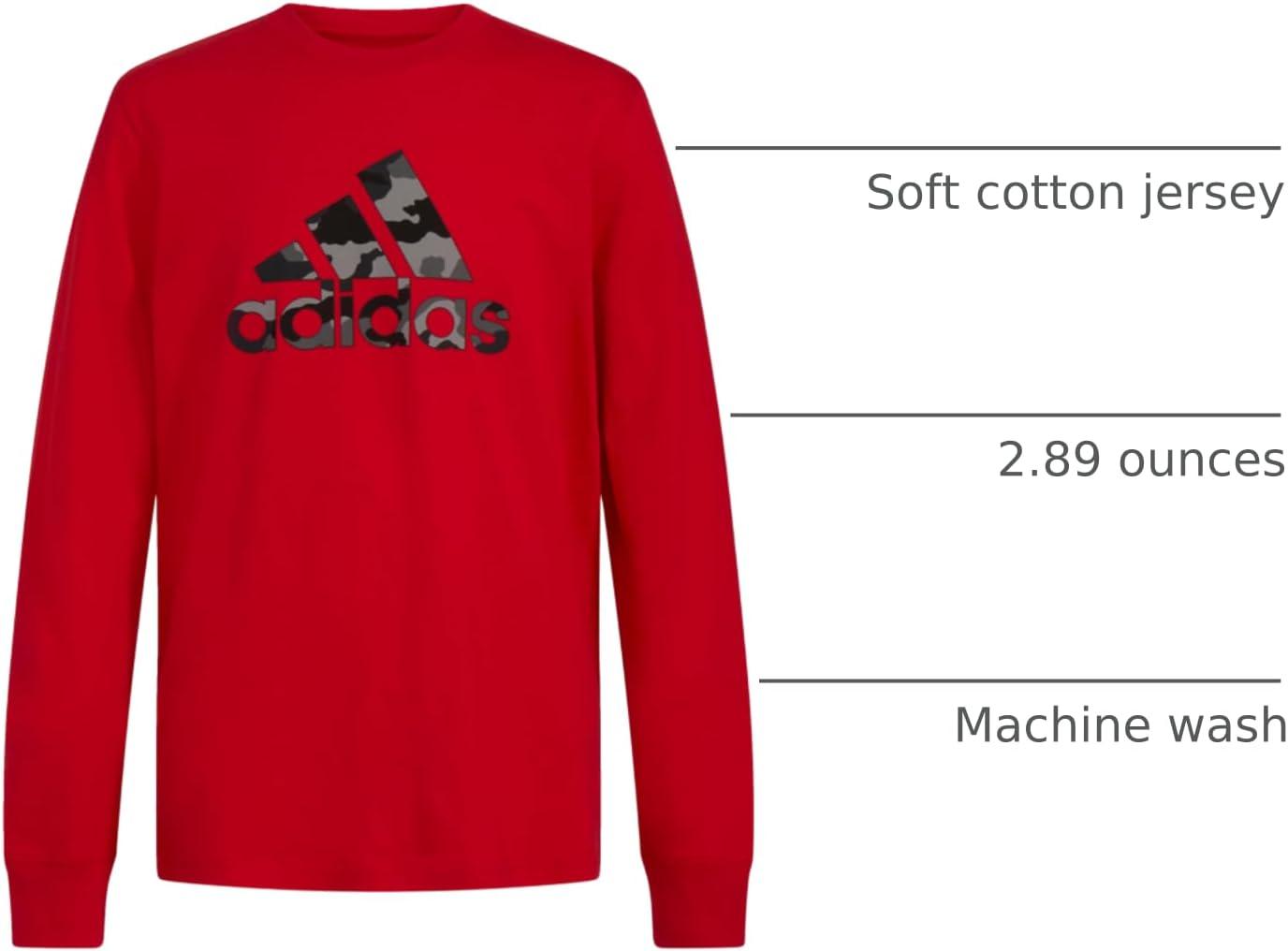 image:imageAdidas Boys Long Sleeve Cotton Badge of Sport Logo TShirtBright Red Camo
