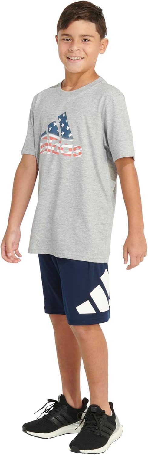 image:imageAdidas Boys Short Sleeve Cotton USA Graphic TShirtGrey Heather Flag