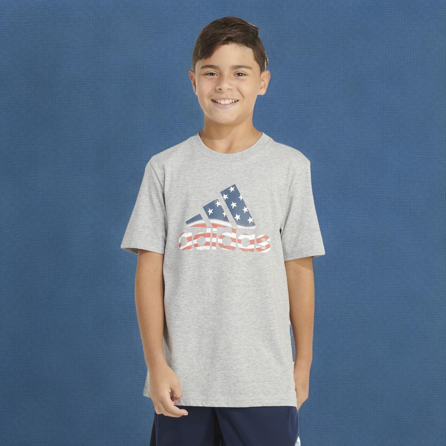 image:imageAdidas Boys Short Sleeve Cotton USA Graphic TShirtGrey Heather Flag