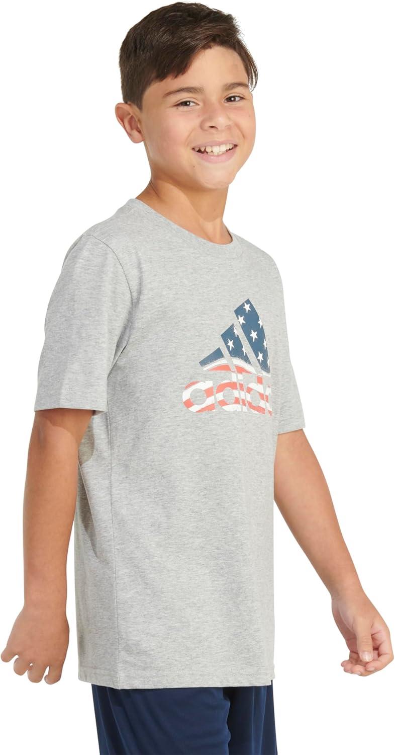 image:imageAdidas Boys Short Sleeve Cotton USA Graphic TShirtGrey Heather Flag