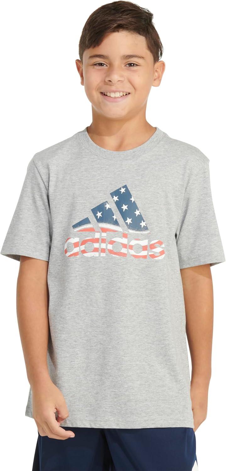 image:imageAdidas Boys Short Sleeve Cotton USA Graphic TShirtGrey Heather Flag