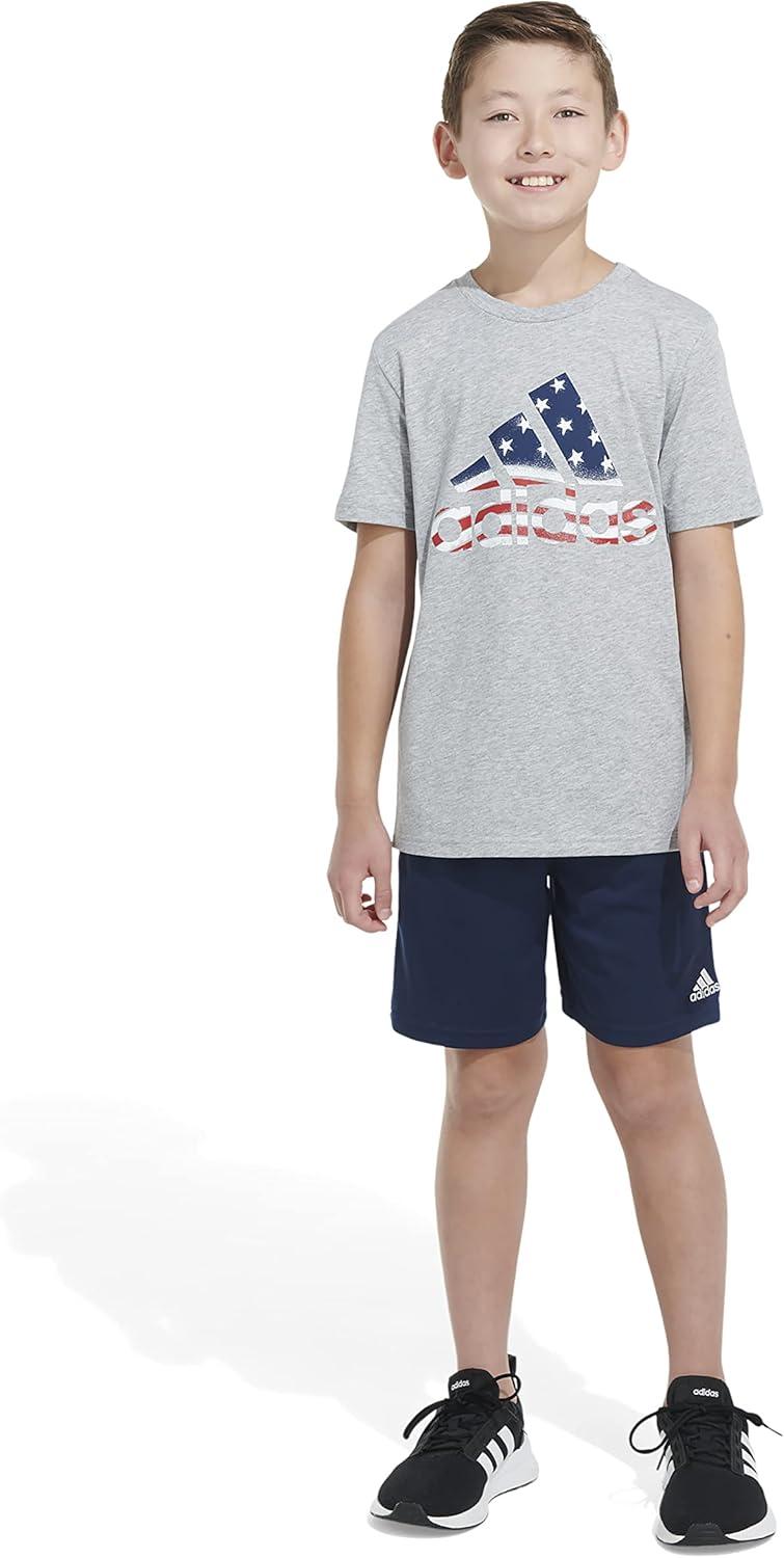 image:imageAdidas Boys Short Sleeve Cotton USA Graphic TShirtGrey Heather With Red