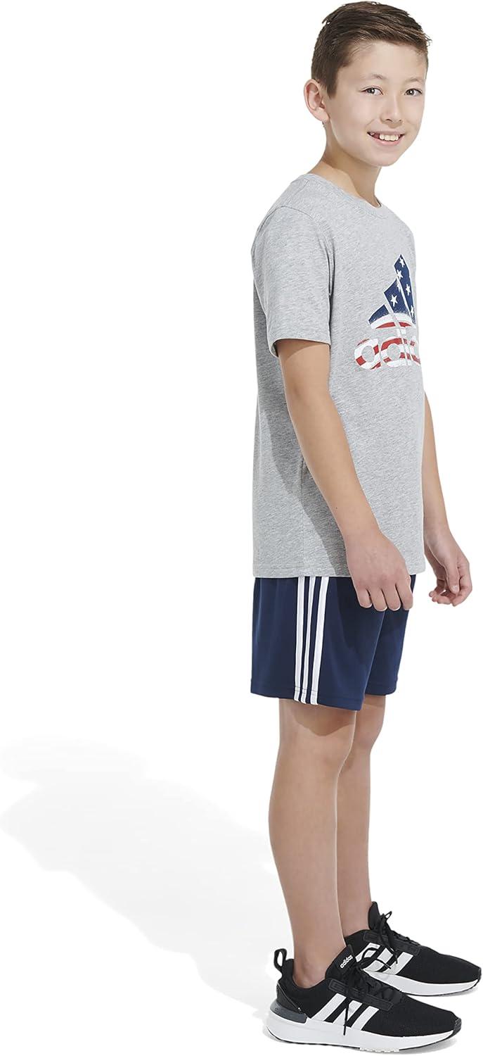 image:imageAdidas Boys Short Sleeve Cotton USA Graphic TShirtGrey Heather With Red