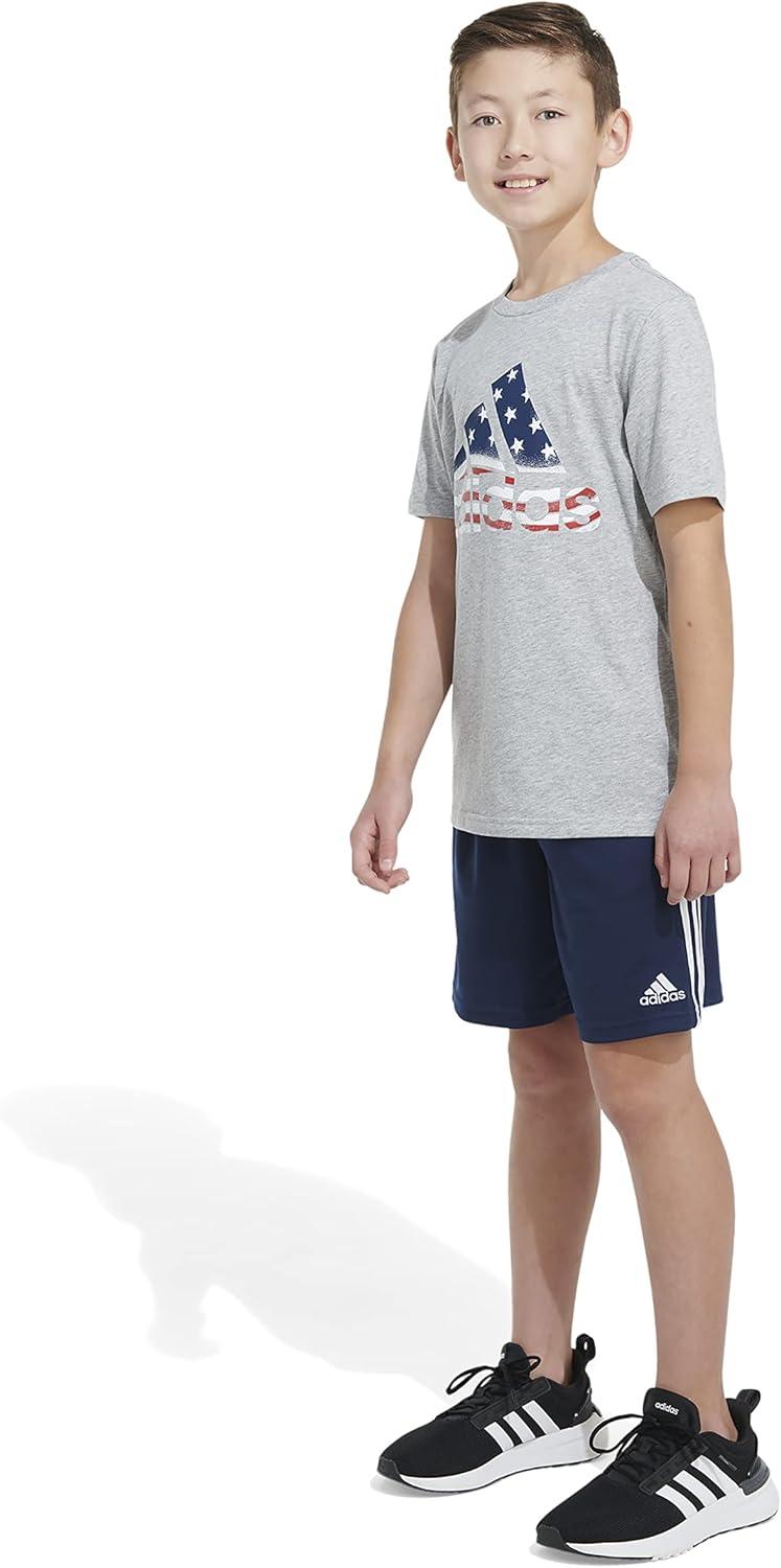 image:imageAdidas Boys Short Sleeve Cotton USA Graphic TShirtGrey Heather With Red