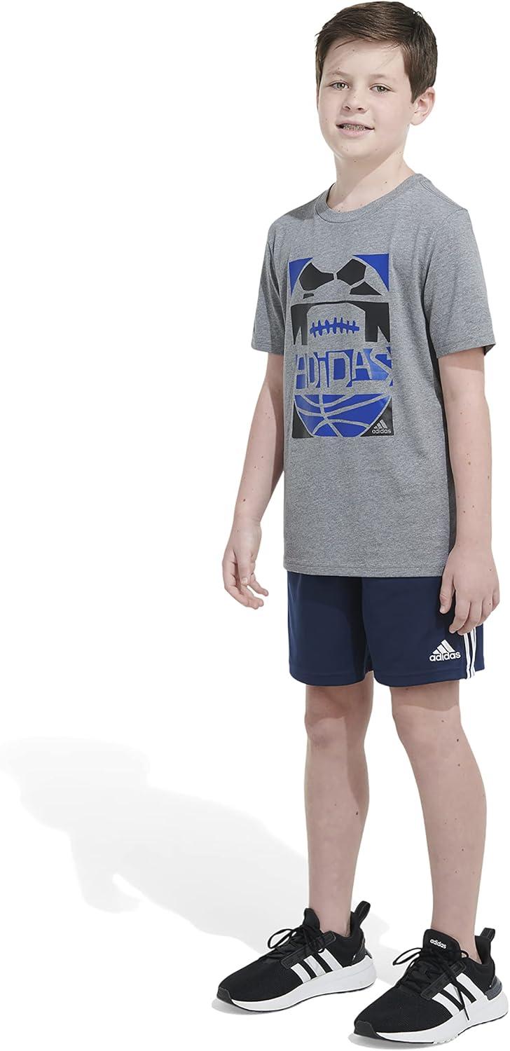 image:imageadidas Boys Big Short Sleeve T Sports Graphic Tee ShirtCharcoal Grey Heather Blue