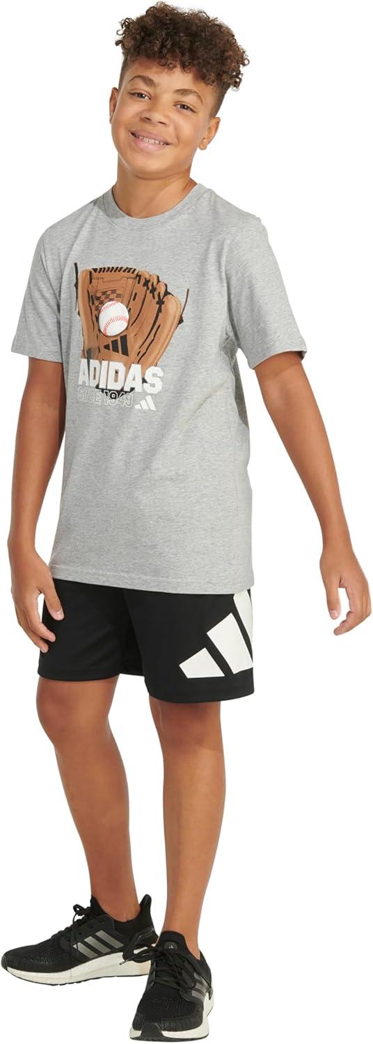 image:imageadidas Boys Big Short Sleeve T Sports Graphic Tee ShirtHeather Grey Baseball Glove