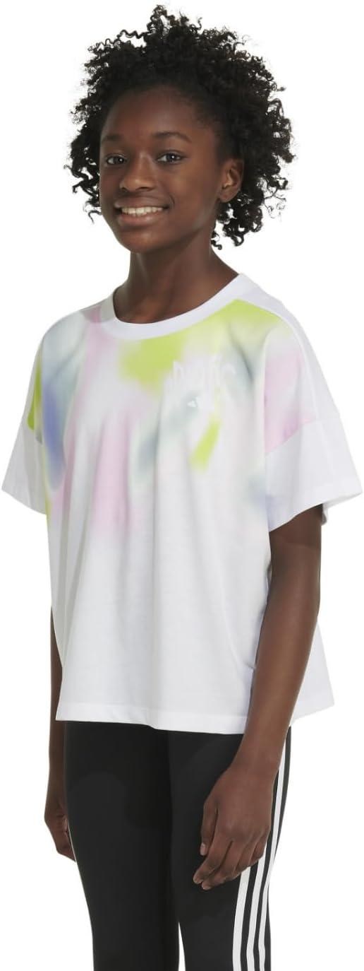 image:imageadidas Girls Short Sleeve Loose Boxy TeeWhite With Multicolors