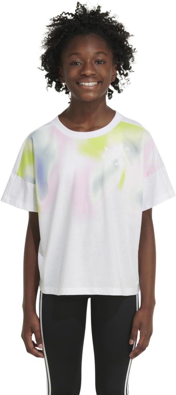 image:imageadidas Girls Short Sleeve Loose Boxy TeeWhite With Multicolors