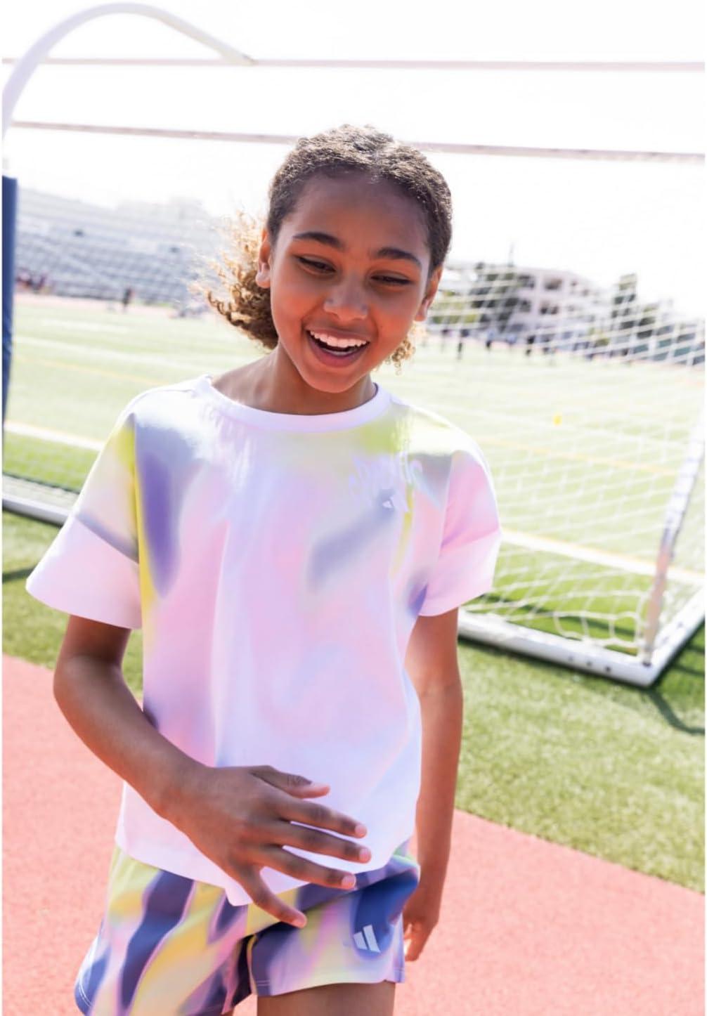 image:imageadidas Girls Short Sleeve Loose Boxy TeeWhite With Multicolors
