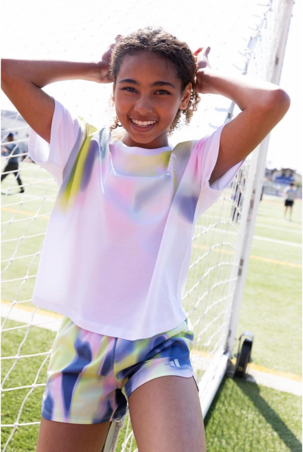 image:imageadidas Girls Short Sleeve Loose Boxy TeeWhite With Multicolors