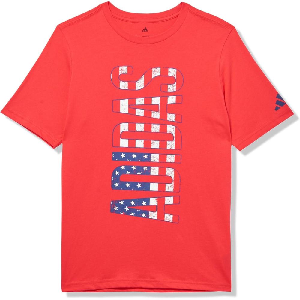 image:imageAdidas Boys Short Sleeve Cotton USA Graphic TShirtRuby Red American