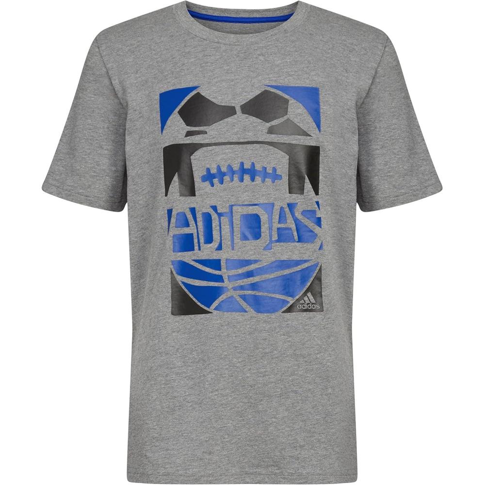 image:imageadidas Boys Big Short Sleeve T Sports Graphic Tee ShirtCharcoal Grey Heather Blue