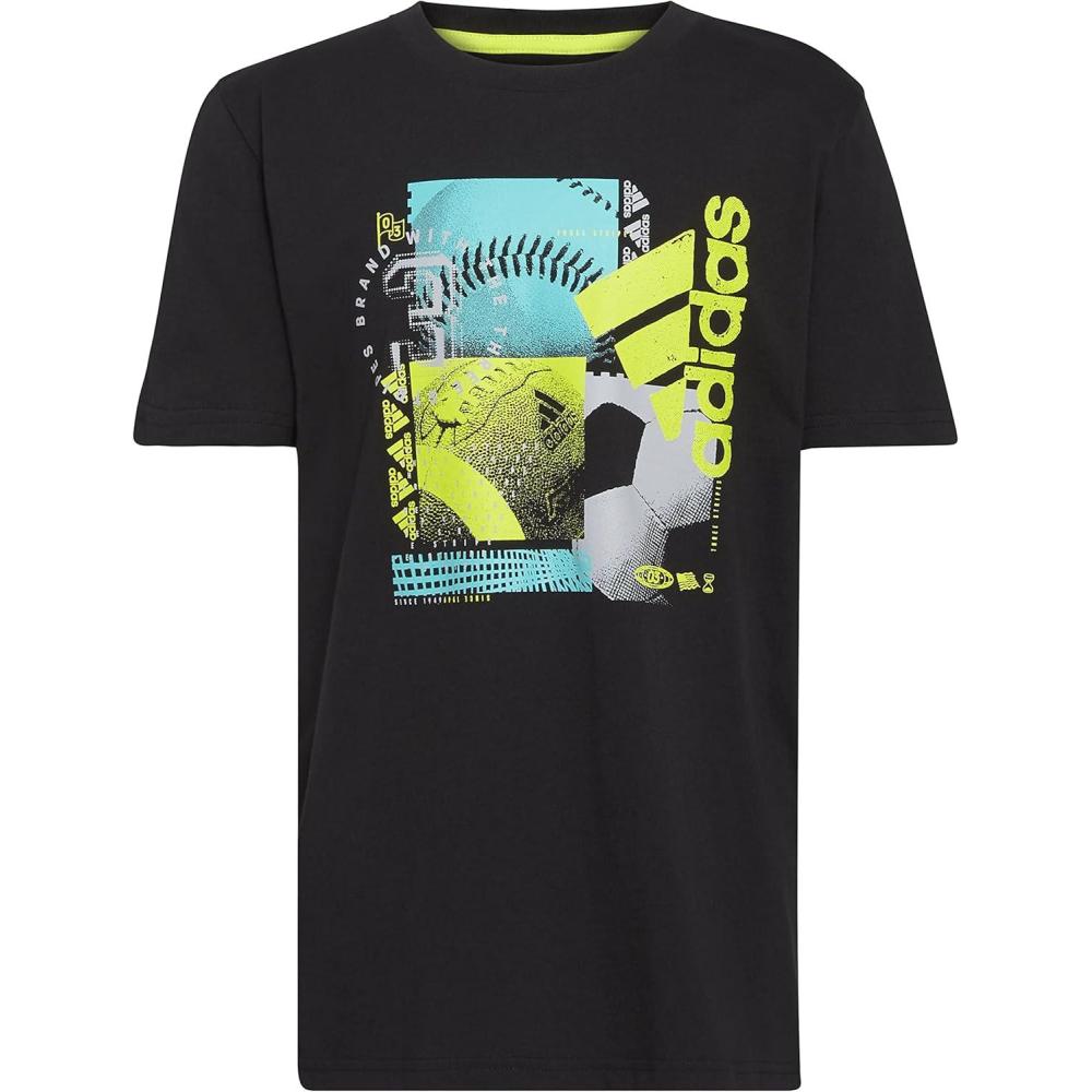 image:imageadidas Boys Short Sleeve Cotton Sports Ball 22 Screen TShirtBlack With Glory Green